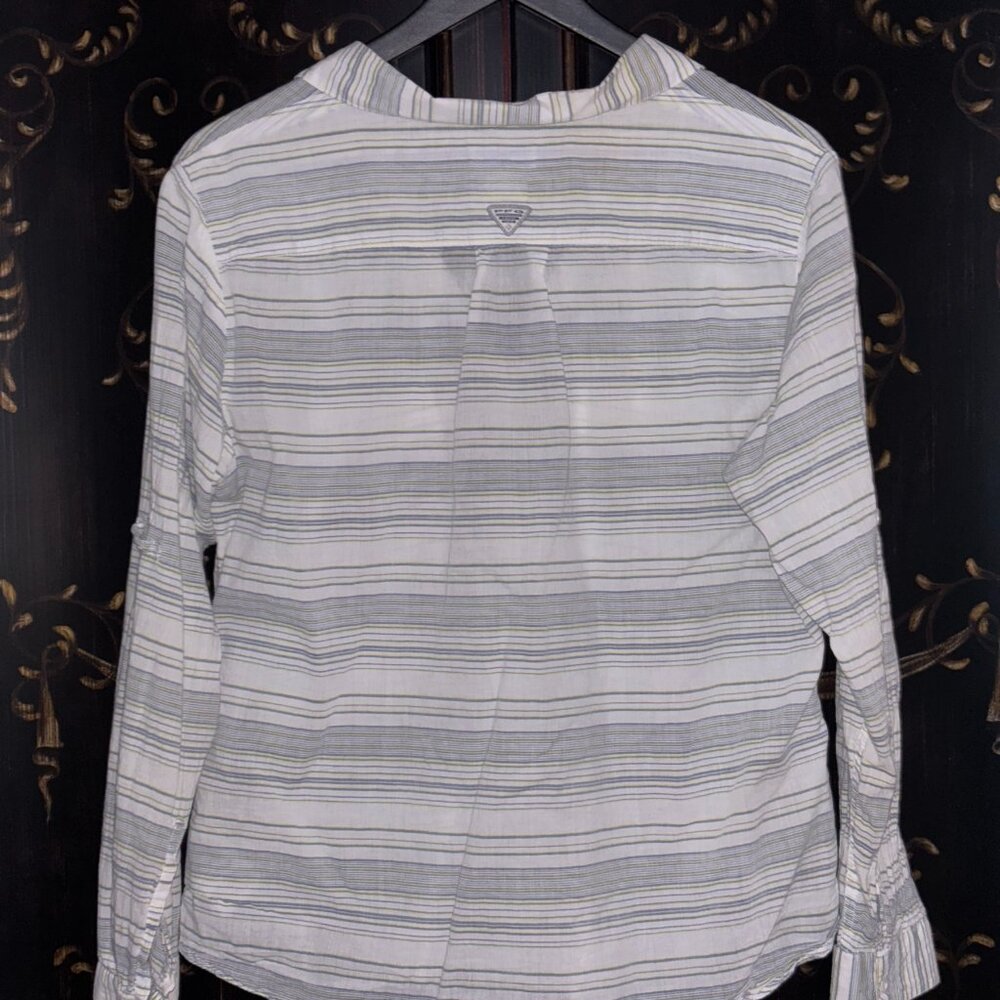 Columbia PFG Blue Striped Button Down Shirt Sheer Lightweight Womens Large - Picture 2 of 9